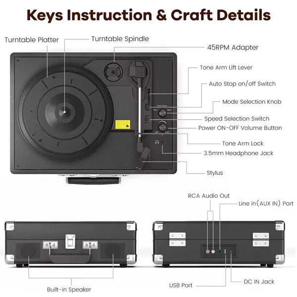 BeboBeat Record Player With Speakers